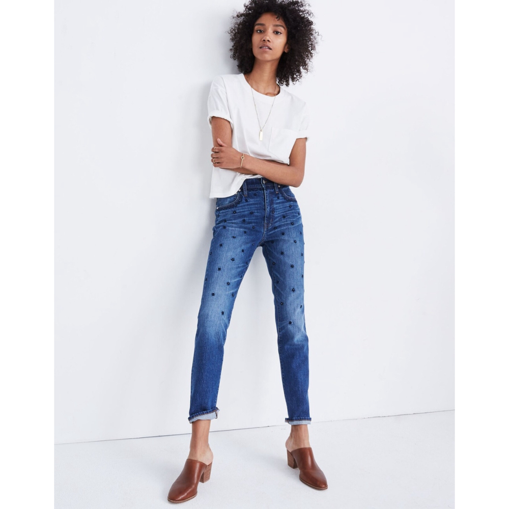 Madewell The High Rise Slim Boyjean 25 Floral Embroidery Beaded Edition Jeans